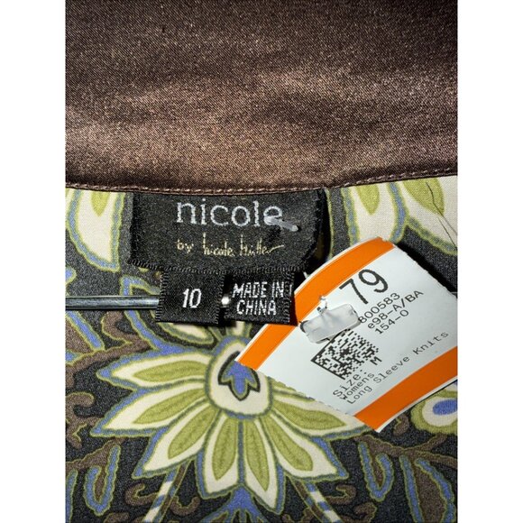 Nicole Miller Tunic Top Sz 10 Aztec Tribal Satin Blouse Pintuck 90's Y2K Style - Picture 2 of 14